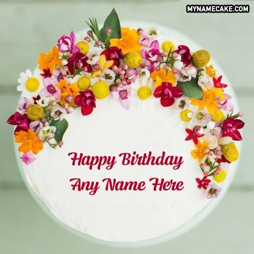 name floral birthday cake