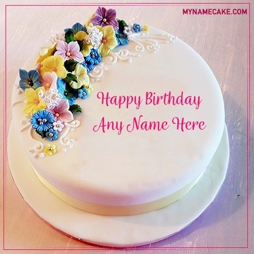 colorful flowers name cake