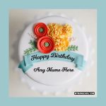 Write Name On Red And Yellow Flowers Birthday Cake