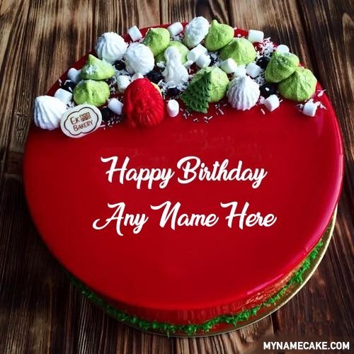 red birthday cake with name