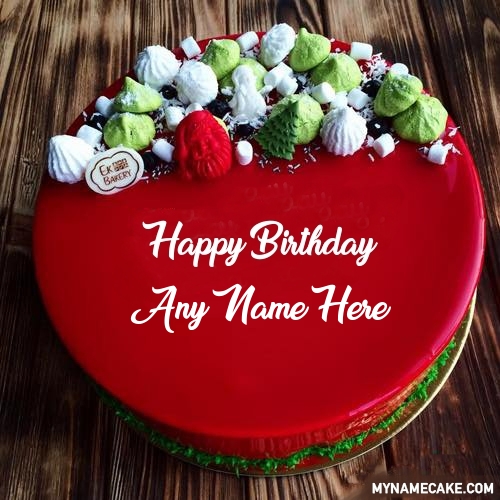 Write name on red birthday cake pic - My Name Cake