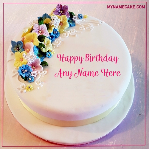 Colorful Flowers Happy Birthday Name Cake - My Name Cake