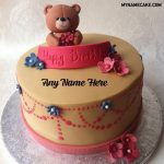 Teddy With Flowers Name Birthday Cake